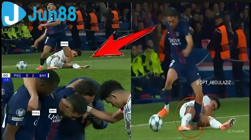 Pha vào bóng nguy hiểm của Luis Diaz với Hakimi (Ảnh: ABOULAZIZ).